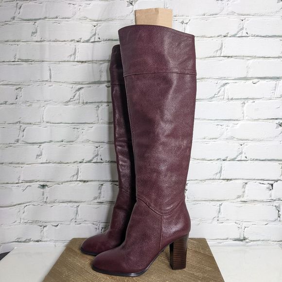 Knee high leather boots - burgundy high heel boots size 7 ANDRE NWT - Picture 1 of 10